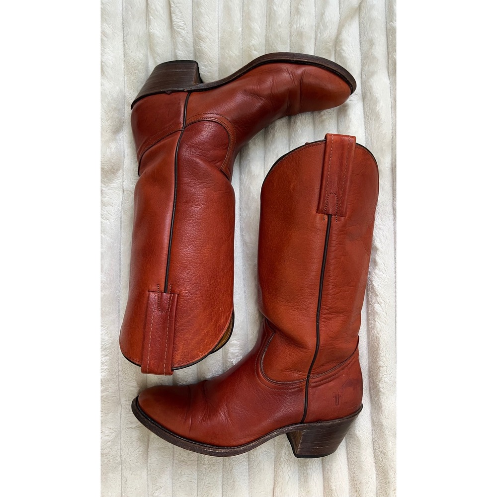 Frye 3811 Campus Boots Womens 9 B Cognac Ginger Leather Made in USA Western Tall - Picture 6 of 13